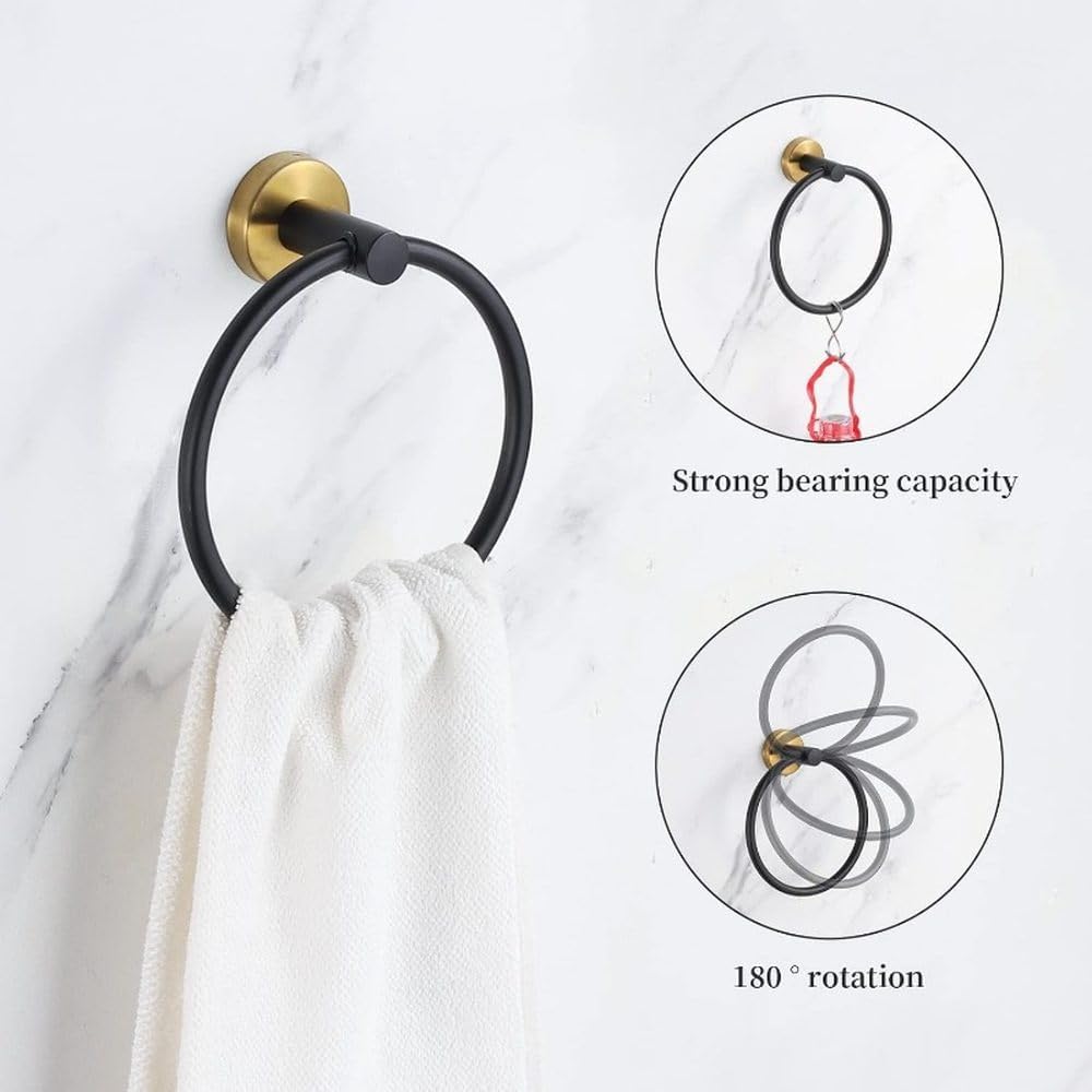 Bathroom Hardware Set Black and Gold Towel Bar Including 2pcs 16inch Bars Toilet Paper Holders,United States