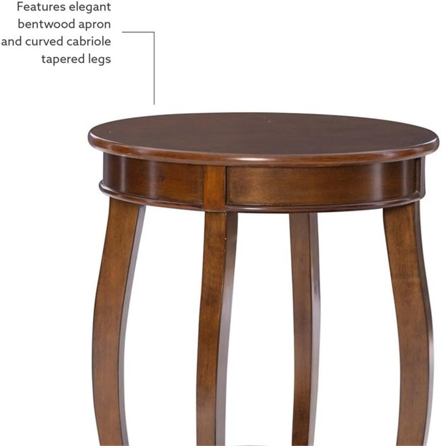 Pemberly Row Round Wood End Table with Shelf, 18.5 in x 18.5 in x 24 in, MDF and Solid Wood, Hazelnut Brown Finish, Contemporary Style, Living Room Accent Table with Storage