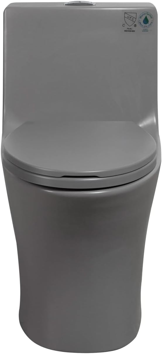 Dual Flush One Toilet, Water Saving Elongated Comfort Height Floor Mounted, Soft Closing Seat, 1000 Gram Map Flushing SToilet, Light Grey