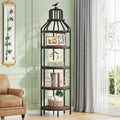 Birdcage Corner Bookshelf with 4-Tier Round Shelves – Narrow Storage Cabinet & Small Bookcase for Living Room, Bedroom, Office – Space-Saving Display Shelf with Metal Frame & Wood Finish