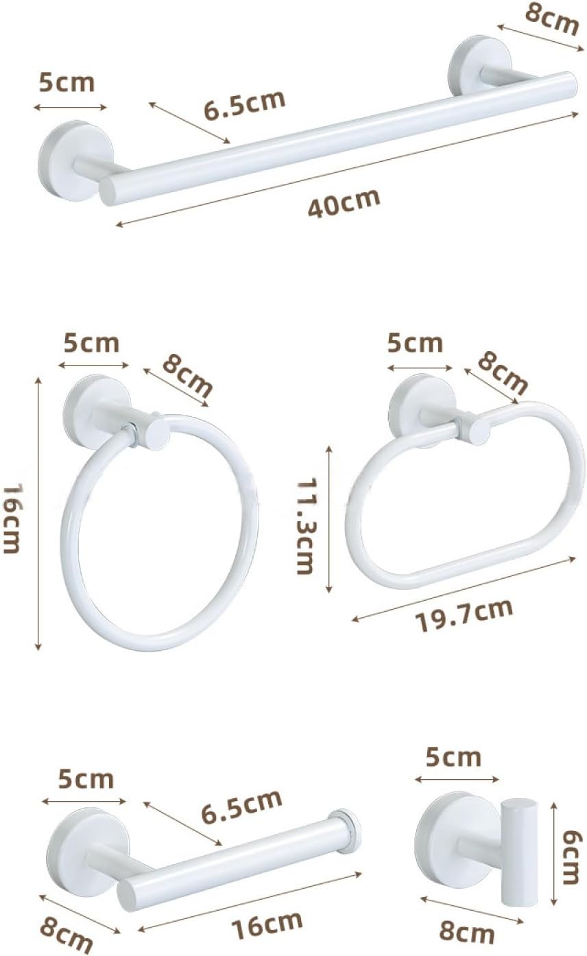 White Black Gold Stainless Steel Bathroom Hardware Set Towel Bar Toilet Paper Holder Clothes Hook Bathroom Roll Towel Rack Ring,White