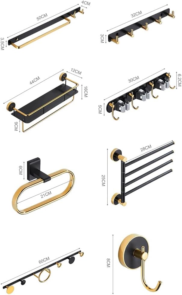 LSLYTQ Black Gold Folding Towel Bar, Triangular Basket, Storage Rack, Towel Ring, Wall Mounted Bathroom Accessories Kit