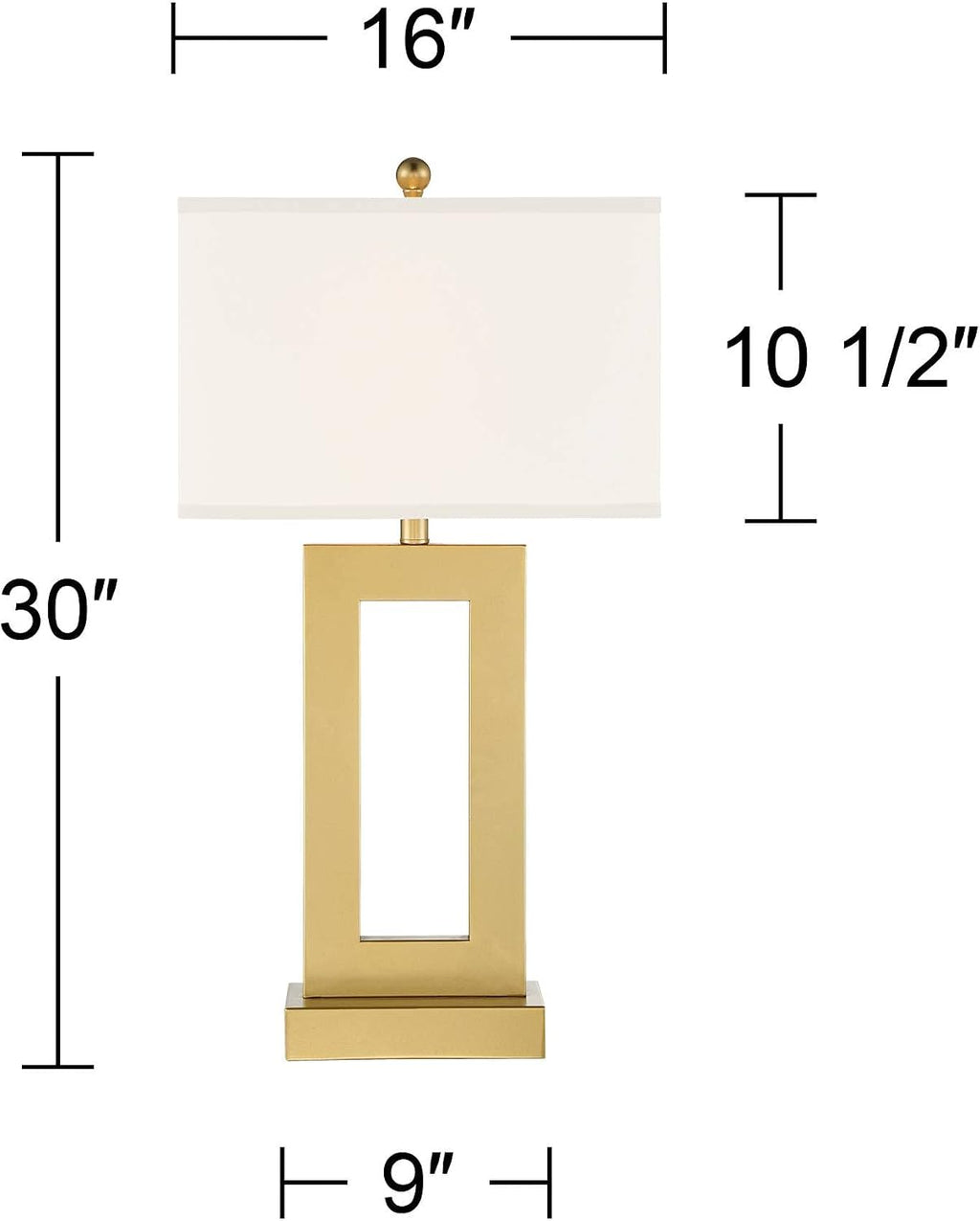 360 Lighting Marshall 30' Tall Open Rectangle Large Modern Luxe Glam End Table Lamps Set of 2 Gold Finish Metal White Shade Living Room Bedroom Bedside Nightstand House Office Home Kitchen