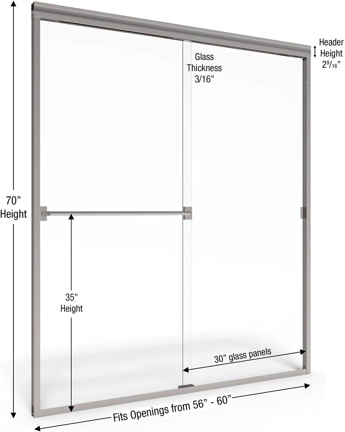 Basco Classic Sliding Shower Door, Fits 56-60 inch opening, AquaGlideXP Clear Glass, Oil Rubbed Bronze Finish