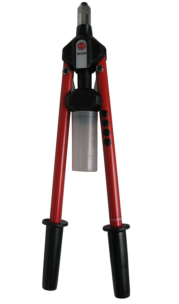 Heavy Duty Long Lever Blind Rivet Hand Tool with 1/8', 5/32', 3/16', and 1/4' NOSEPIECES. Capacity UP to 1/4' in Stainless Steel