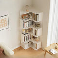 LITFAD Modern Vertical Corner Bookshelf Solid Wood Floor Bookcase with Shelves & Open Back Design Living Room Storage Shelves - White 24' L x 24' W x 63' H