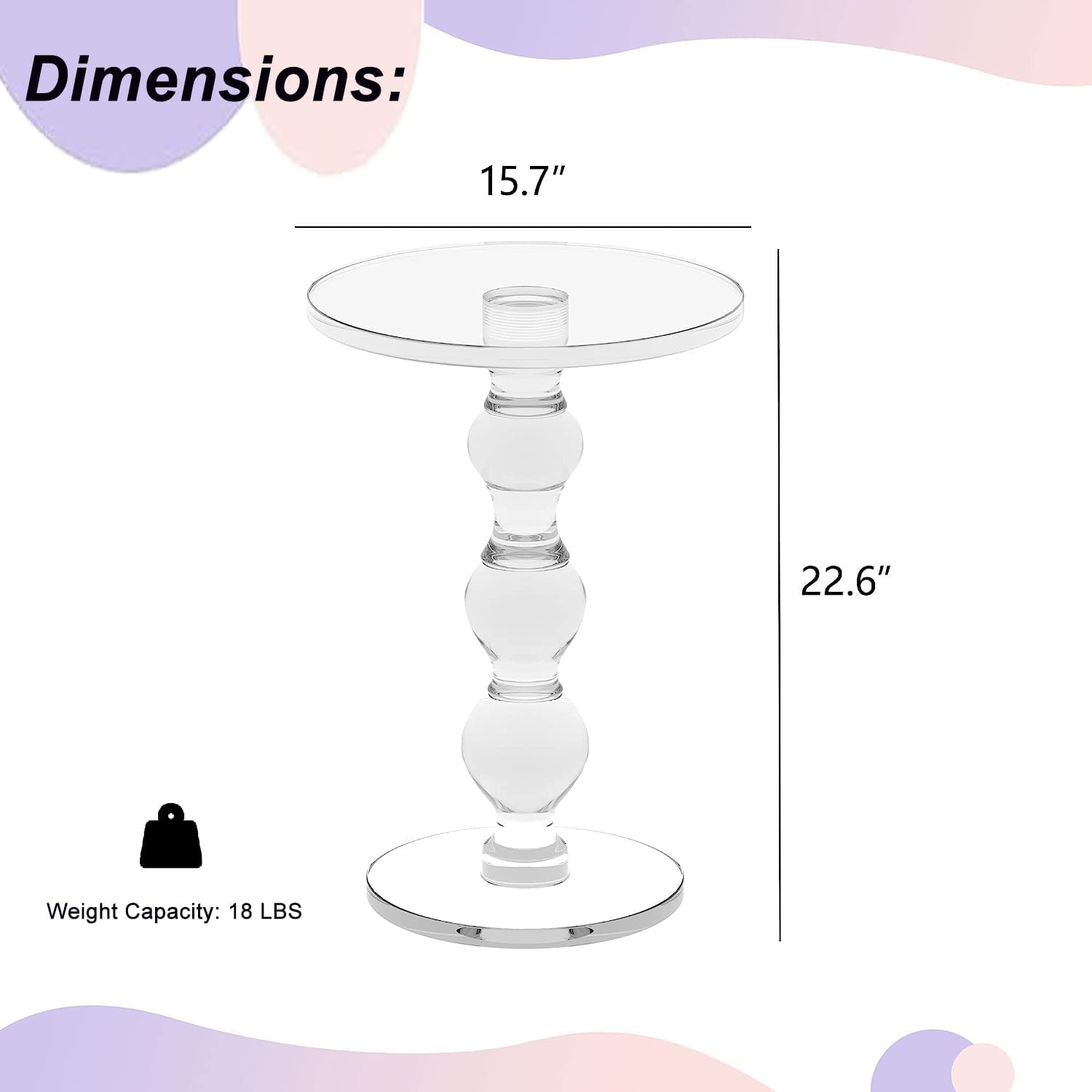 Premium Modern Acrylic End Table, 16' x16' x 23' Clear Pedestal Acrylic Side Table, Lucite Round Martini Table Drink Table with Clear Round Top and Solid Post for Living Room Small Spaces
