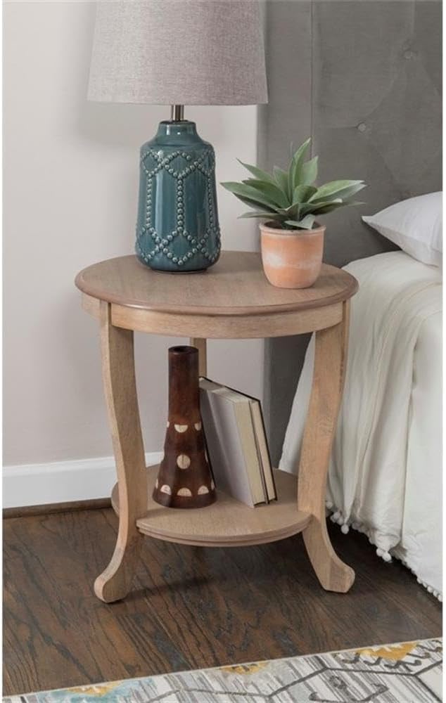 Pemberly Row Round Wood Side Table with Shelf, 22' Diameter, Acacia/Oak Hardwood, Natural Brown Finish, Versatile Accent Table or Nightstand for Living Room or Bedroom