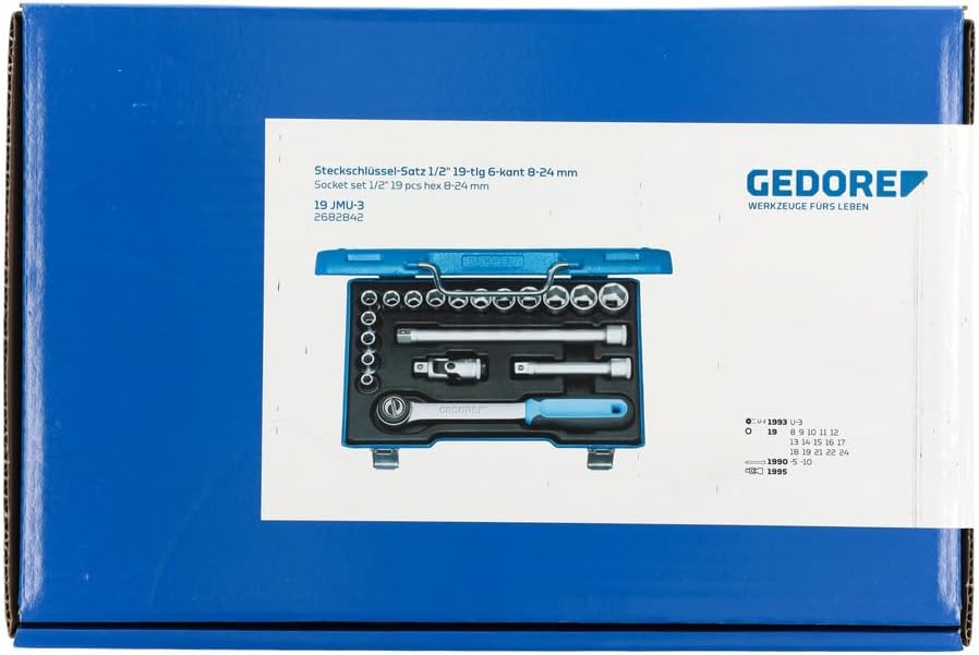 GEDORE 19 JMU-3 Socket Set 1/2' 19 pcs hex 8-24 mm