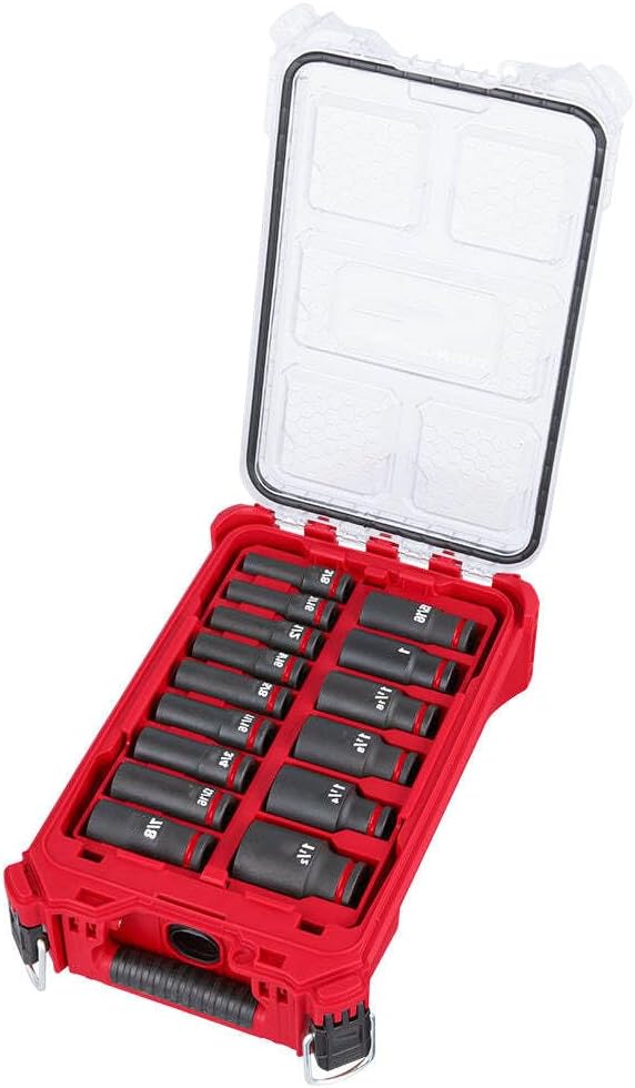 Socket Set For Milwaukee 49-66-6802 1/2' Impact Duty Socket SAE Packout Set (Size:15.2 x 9.8 x 4.6 in) - 15 PC, Red,black