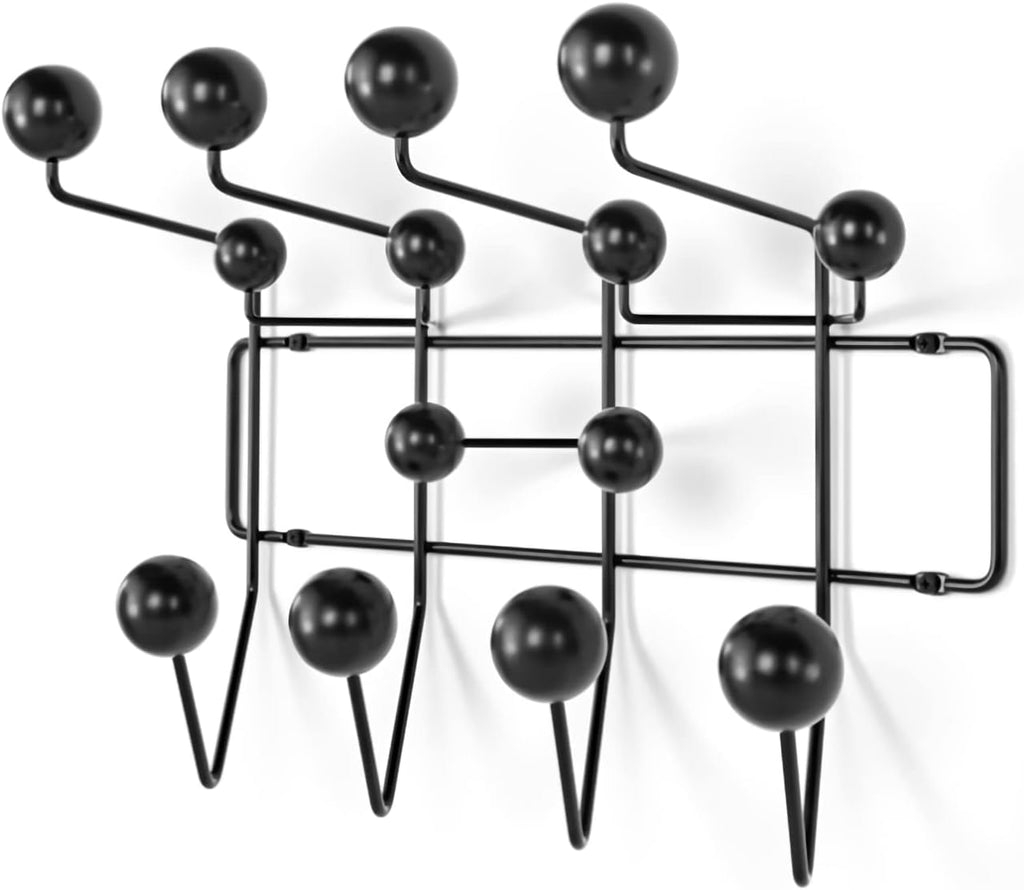 SHISEDECO Classic Hang it All Coat Rack, Mid Century Modern Wall Mounted Hooks with Painted Solid Wooden Balls, Decorative Creative Fashion Wood Hanger for Home, Bedroom (Black)