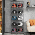Motorcycle & Fireman's Helmet Display Case - Floor-Standing Metal Rack for Hard Hats, Baseball Caps & Collectibles - Stackable Modular Shelves for Retail Showcases