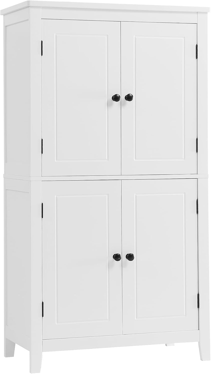 Bathroom Storage Cabinet with Adjustable Shelves, Freestanding | MDF, painted finish, adjustable shelves, 4 doors, anti-tip kit, bathroom, home office, 23.6 W x 11.8 D x 43.3 H in