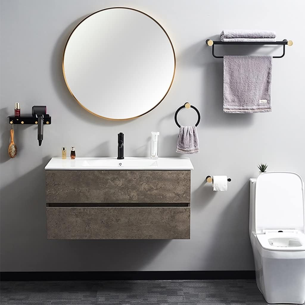 LSLYTQ Towel Rack Punch, All Copper Bath Towel Bar Holder, Black and Gold Bathroom Bathroom Rack Set Pendant Hardware