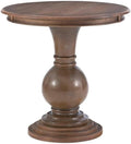 MAKLAINE Round Accent Table, 26.5' High, Engineered Wood, Rustic Natural Finish, Turned Pedestal, Stepped Base, Compact Design, Decorative Display or End Table for Living Room, Bedroom, Small Spaces