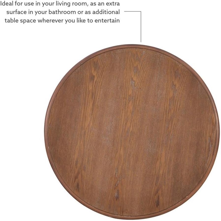 MAKLAINE Round Accent Table, 26.5' High, Engineered Wood, Rustic Natural Finish, Turned Pedestal, Stepped Base, Compact Design, Decorative Display or End Table for Living Room, Bedroom, Small Spaces