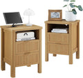 ONBRILL Fluted Night Stand with Charging Station, 23' Modern 2 Drawers End Table, Nightstand Set of 2 with Curved Profile Design, Bed Side Table for Bedroom, Living Room, Natural Oak （2-Pack）