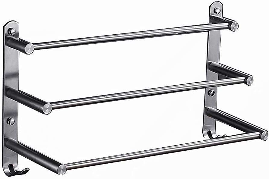 Stainless Steel Wall-Mounted Bathroom Towel Rack 3-Layer Brushed Hotel Towel Bar Rail Shelf Storage Holder (Size : 30cm)