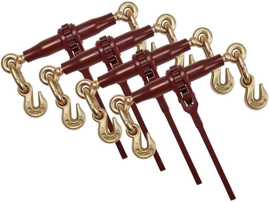 Mytee Products (4 Pack) PRO Heavy Duty Chain Binder Ratchet Style 5/16' - 3/8' w/Grab Hooks, 7,100 lbs WLL