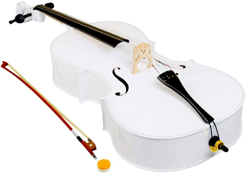 Student Cello,Solid Wood Cello Kit with Case, Bow & Rosin Bridge - Musical Instrument for Beginners Kids & Adults (4/4, White)