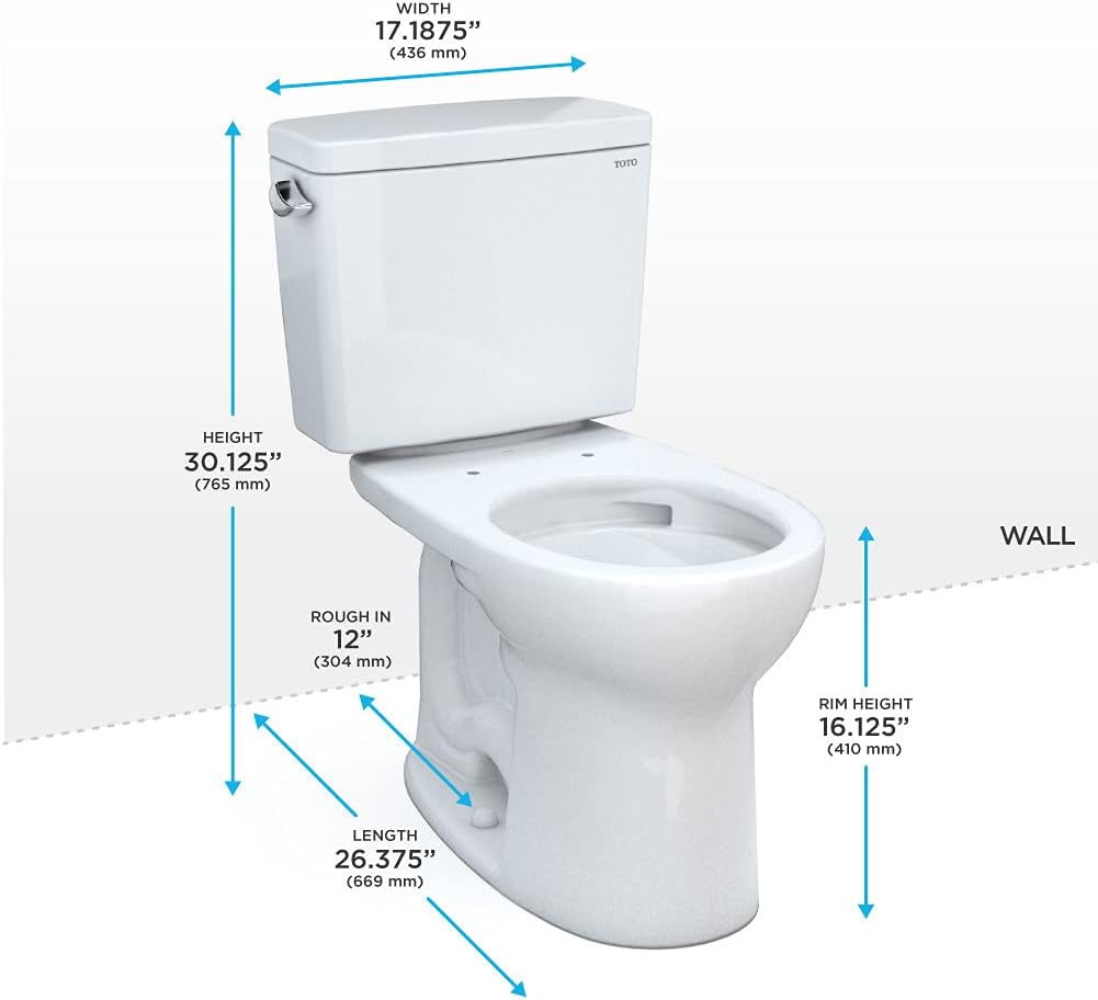 TOTO Drake Two-Piece Round 1.6 GPF Universal Height TORNADO FLUSH Toilet with CEFIONTECT & Transitional SoftClose SS114#01 Elongated Soft Close SEAT, Cotton White