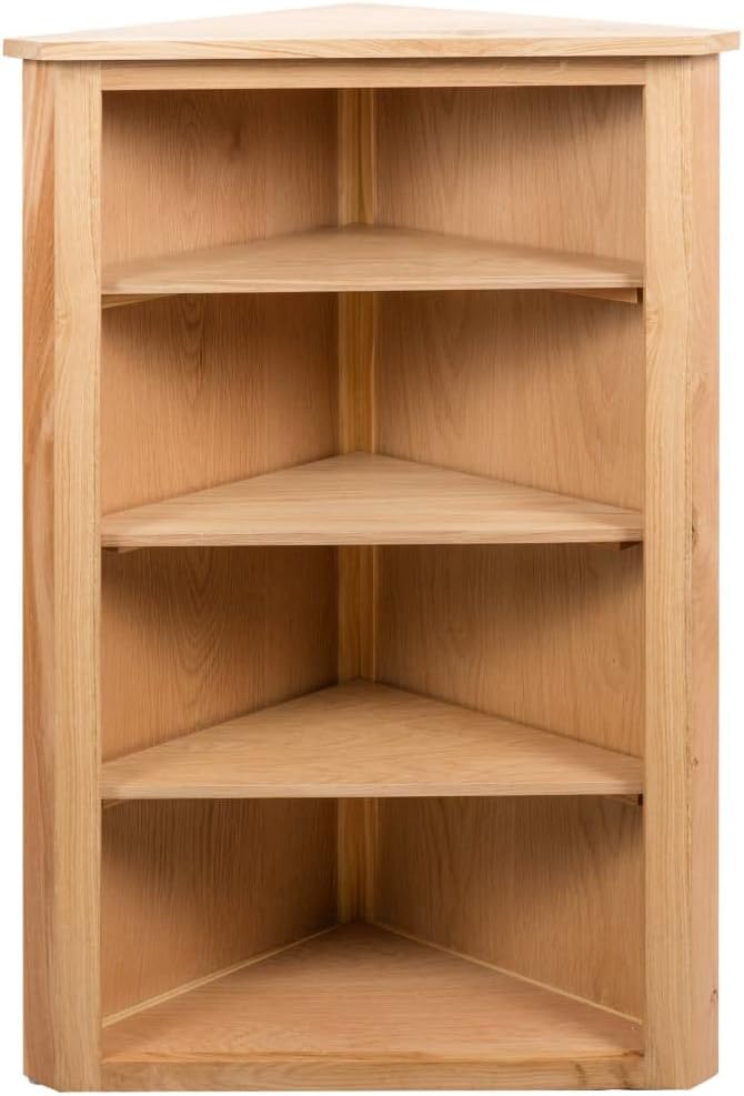 Corner Shelf for Living Room, Solid Oak Wood 5-Tier Storage Unit, 23.2x14.1x39.3 Inches, Freestanding Display Organizer for Books, Plants, Decor, Easy Assembly, Brown Finish