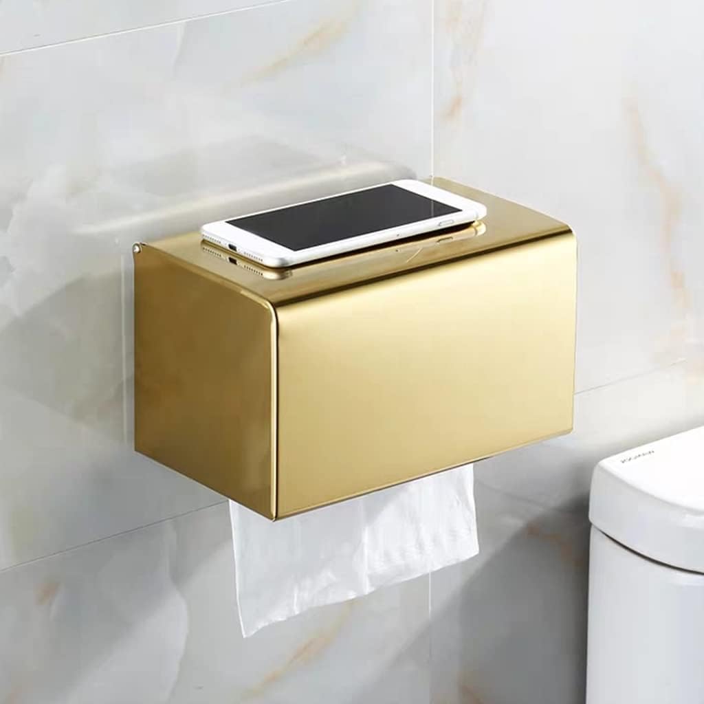 Gold Stainless Steel Toilet Paper Holder & Bathroom Shelves, Stylish Mobile Phone Rack & Paper Towel Holder, Elegant Bathroom Tissue Box nizer Accessories