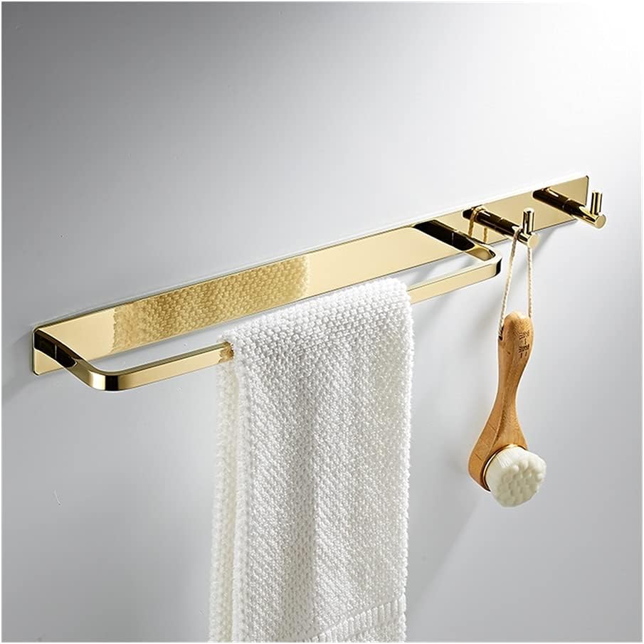 LSLYTQ Towel Rail Rack Brass Towel Bar, Wall Mounted Towel Rack, Screw Installation Black Gold Bathroom Towel Bar with Hooks Cloakroom Towel Shelf for Bathroom Kitchen