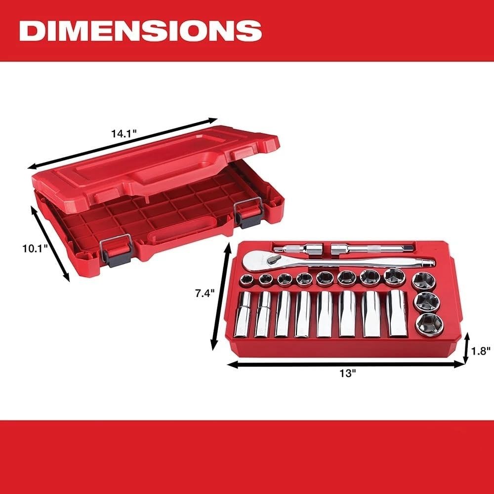 22 PC 48-22-9410 for Milwaukee 1/2' in Socket Wrench Set w/Carrying Case | Length 14 in Height 10.25 in Width 2.25 in Weight 9.9 lbs