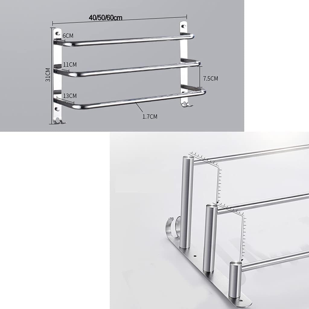 3 Tier Bath Towel Bar Rack with Hook Stainless Steel Wall Towel Rack for Bathroom Wall Mounted, Towel Ladder Holder,Multilayer Rack Shelf Bathroom Shelf with Towel B Polished-40cm