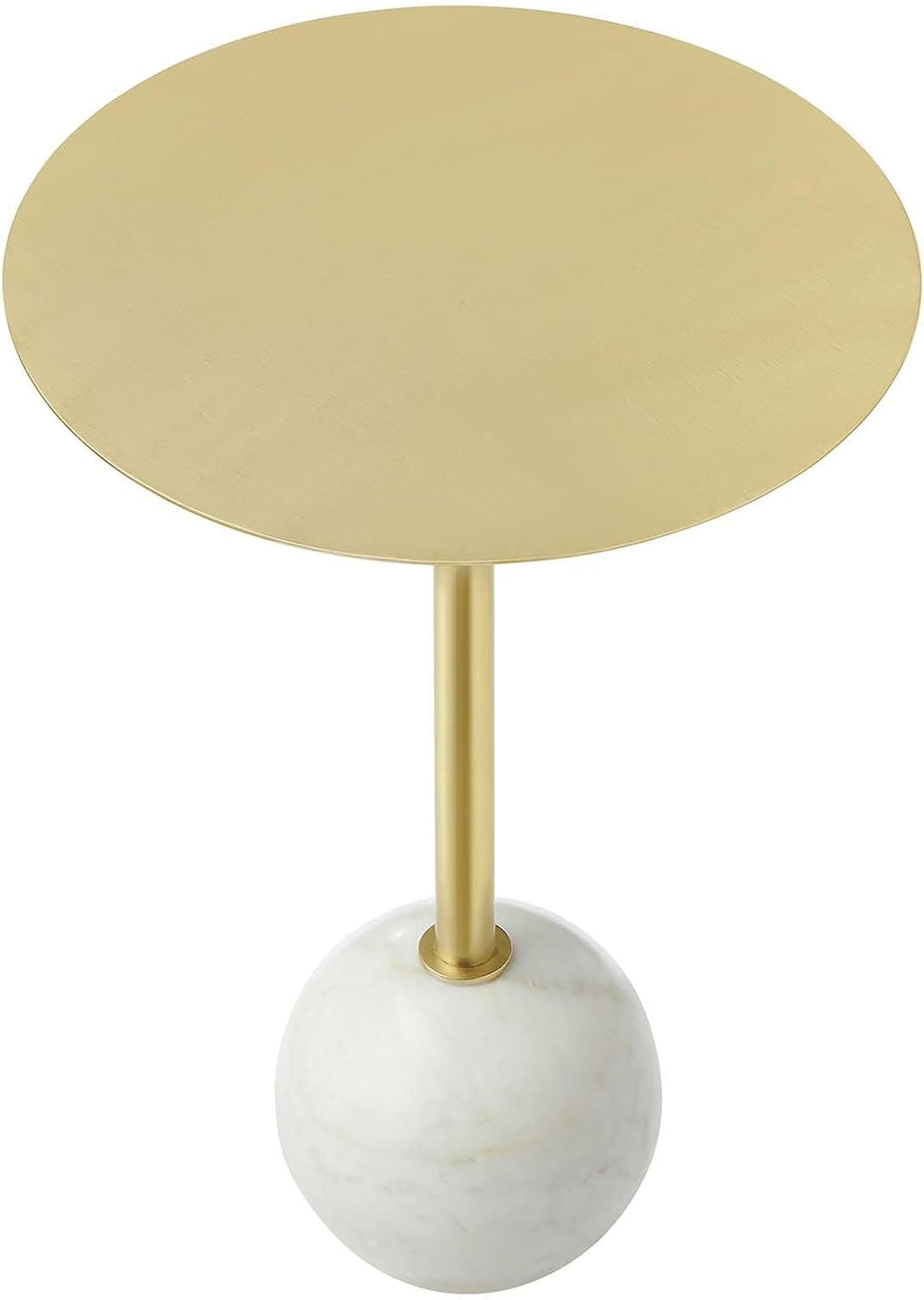 Modway EEI-6606-WHI-BRA Aliza White Marble Round Side Living Room End Table in Brass with White Marble Base