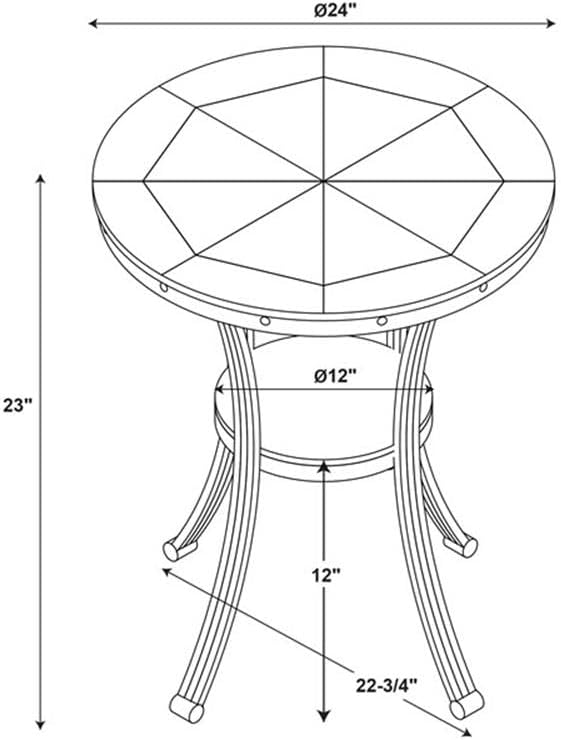 Pemberly Row Round Side Accent Table, 24 in Metal and Wood, Pewter and Champagne Finish, Inlay Design, Lower Storage Shelf, Industrial Style End Table for Living Room or Family Room Use