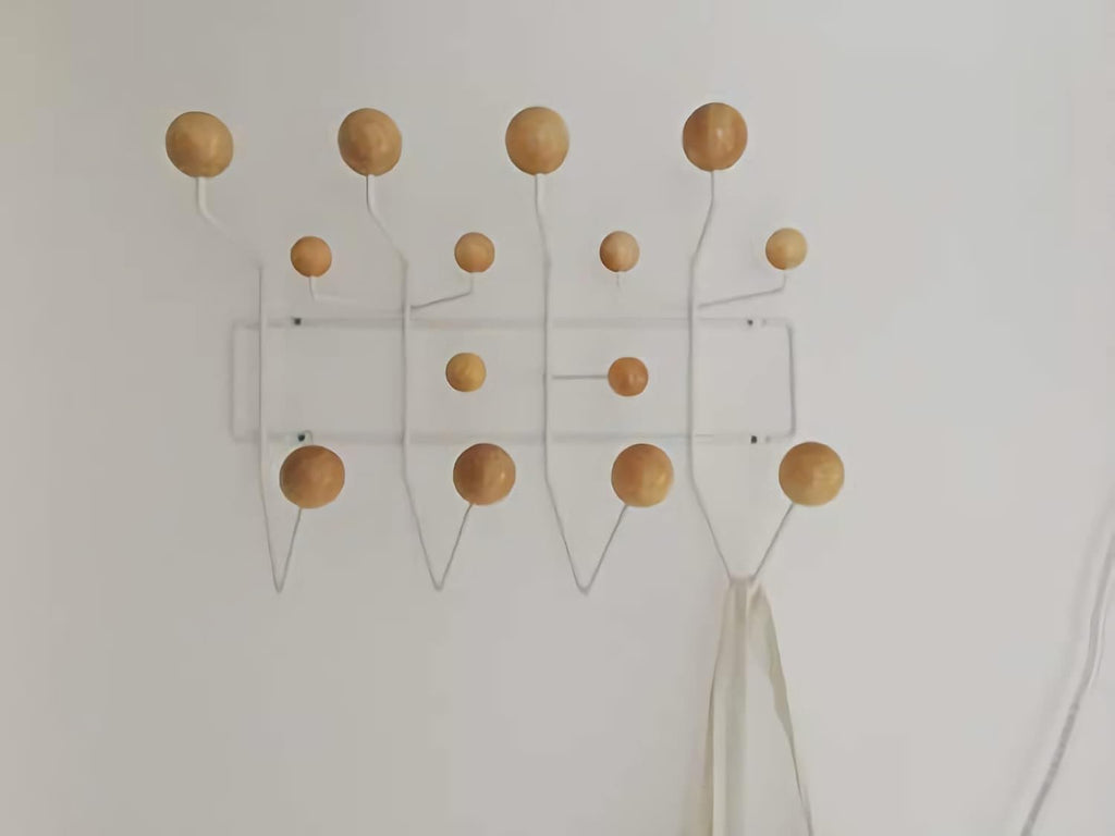 SHISEDECO Classic Hang it All Coat Rack, Mid Century Modern Wall Mounted Hooks with Painted Solid Wooden Balls, Decorative Creative Fashion Wood Hanger for Home, Bedroom (White Frame Natural)