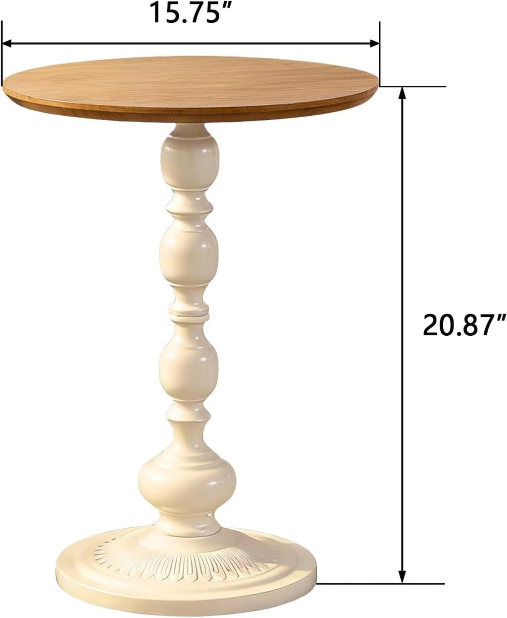 Small Round End Table, French Country Pedestal Accent Table with Wood Top & Vintage White Base, Farmhouse Side Table for Living Room, Bedroom, Small Spaces, 15.75' W x 20.87' H