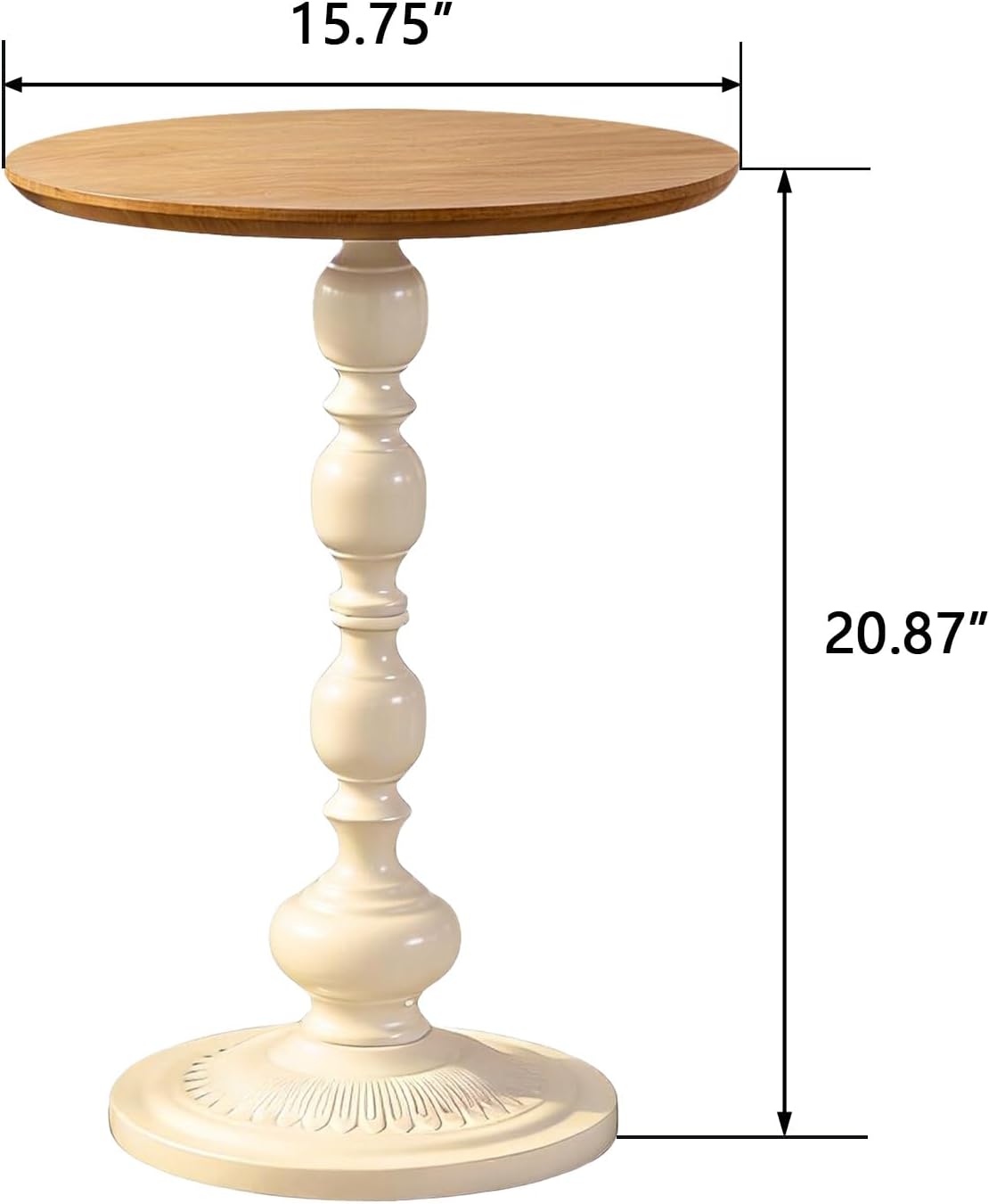 Small Round End Table, French Country Pedestal Accent Table with Wood Top & Vintage White Base, Farmhouse Side Table for Living Room, Bedroom, Small Spaces, 15.75' W x 20.87' H