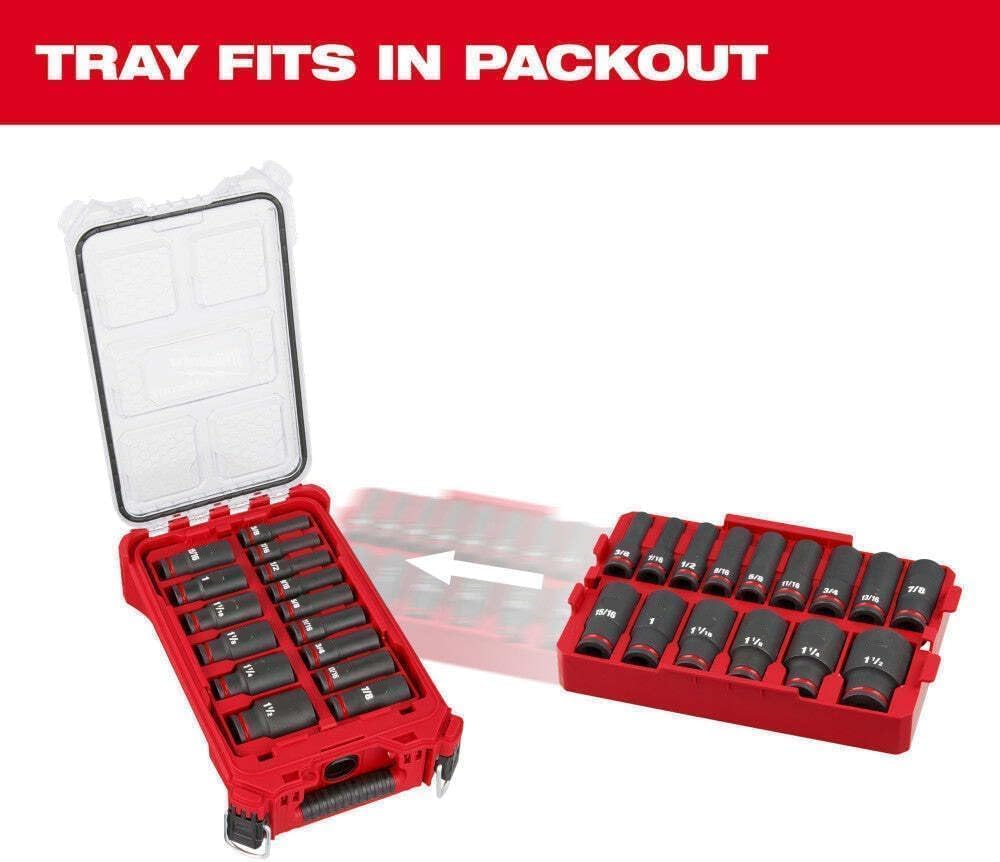 49-66-6817 Impact Socket Set, Socket Set for Milwaukee Shockwave Impact Duty Socket 1/2' Drive Sae Tray Set - 15PC