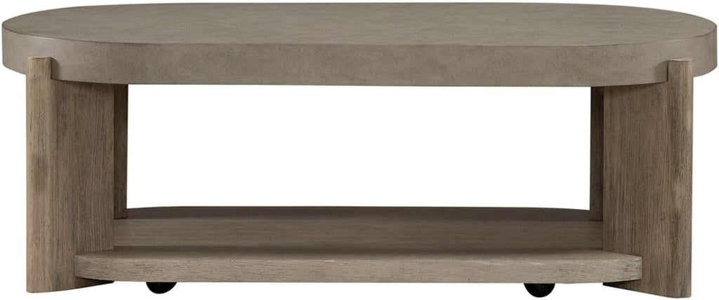 Liberty Furniture Affinity Oval Cocktail Table with Casters for Living Room - Dusty Taupe Faux Concrete Tops