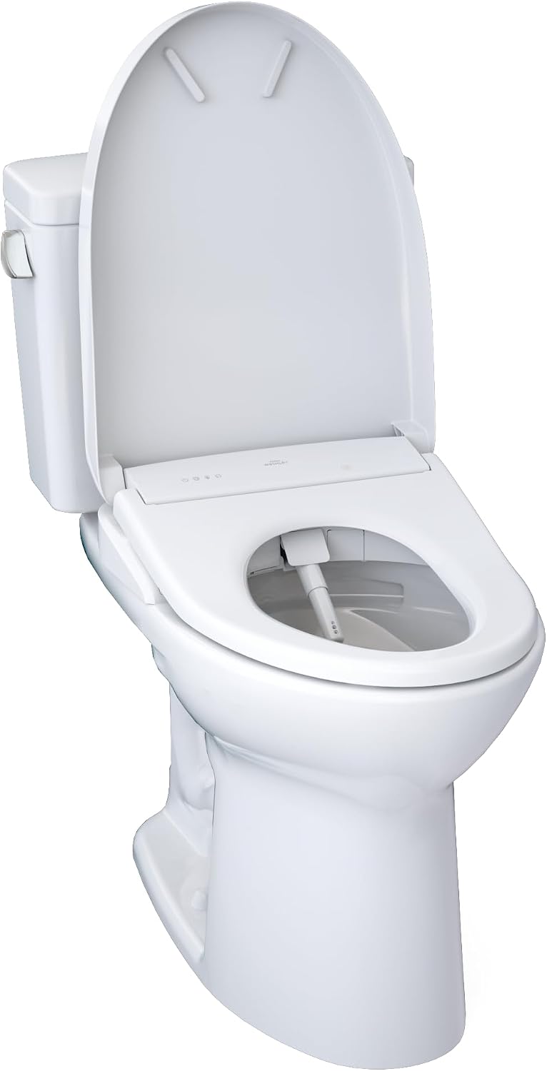 TOTO® Drake® WASHLET®+ Two-Piece Elongated 1.6 GPF Universal Height TORNADO FLUSH® Toilet and S7A Contemporary Bidet Seatwith Auto Flush, Cotton White - MW7764736CSFGA#01