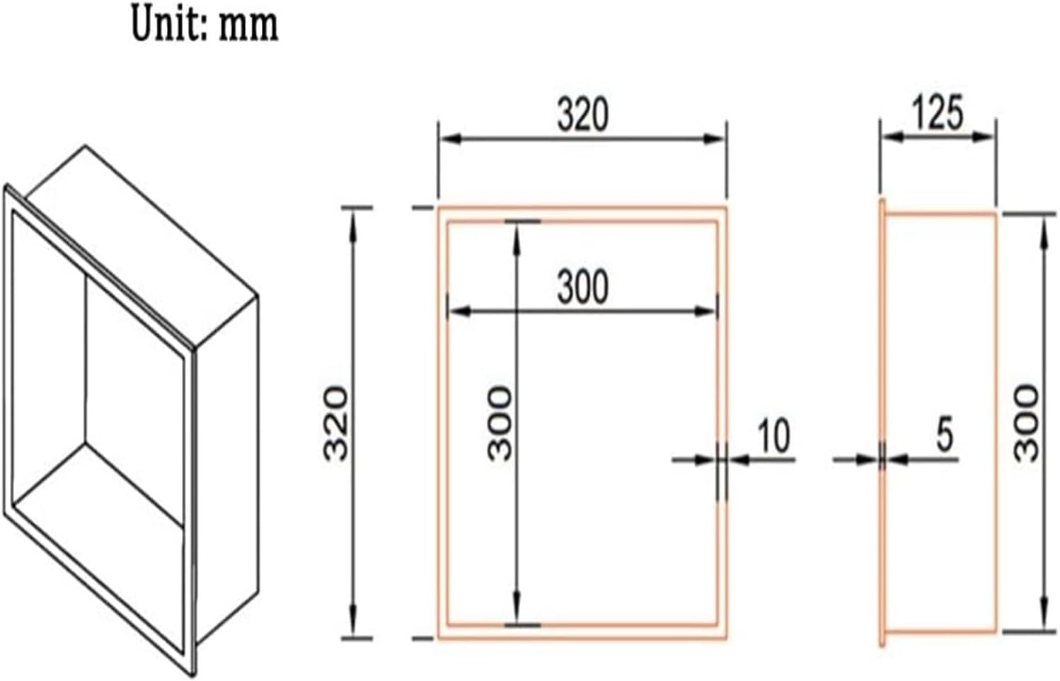 Stainless Steel Shower Nich, One Piece Embedded Shower Niche, Room Shelf Recess Storage for Bath/Shampoo/Toiletry Pantry Decor,Gold,32x32x12.5cm