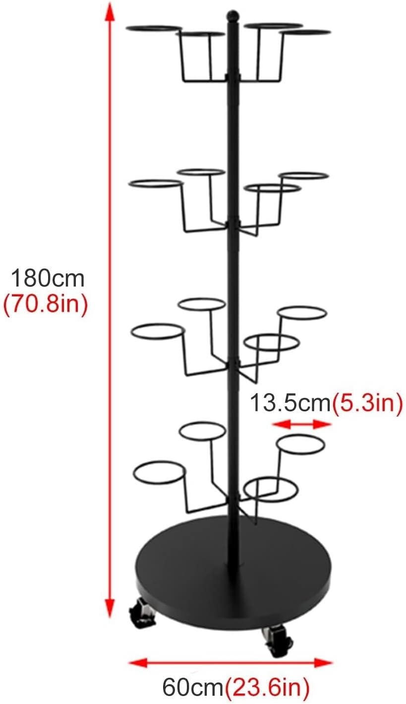 Standing Hat Display Stand - 4-Layer Mobile Metal Organizer Rack for Helmets, Baseball Caps, Wigs & Cowboy Hats, Large Capacity with Lockable Wheels(Gold)