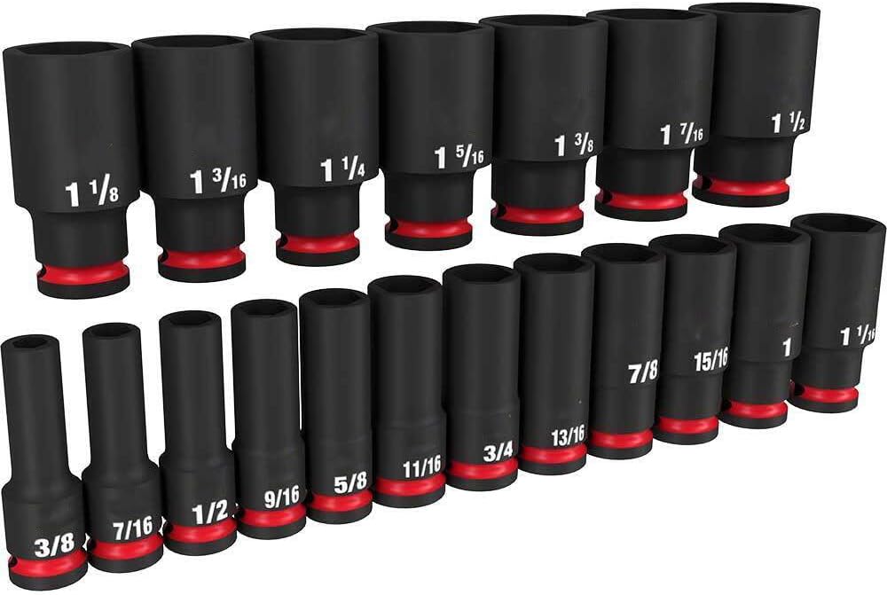 Socket Set For Milwaukee 49-66-7012 1/2'' Impact Duty SAE Socket Set (Size:16.3 x 2.7 x 10.5 in) - 19 PC, Red,black
