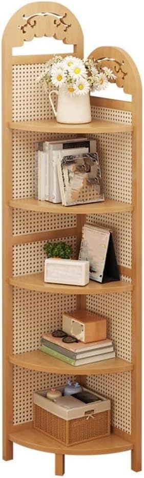 Vintage Corner Bookshelf and Storage Cabinet, Multi-Tier Shelf for Books, Multi-Function Corner Shelf, Home Decoration, Living Room Wall Bookshelf(Natural)