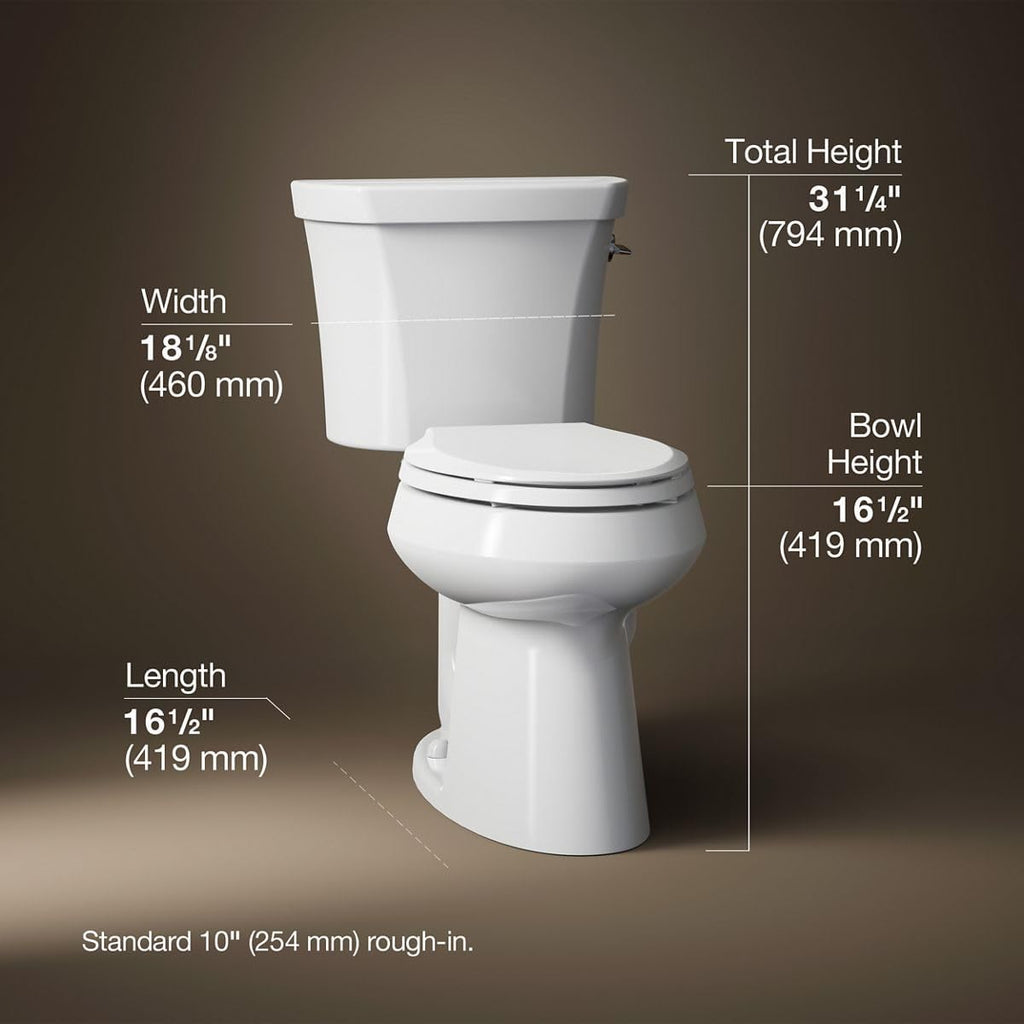 Kohler K-6393-RA-0 Highline Comfort Height Two-Piece Elongated Dual Toilet with Class Five Flush Technology and Right-Hand Trip Lever White