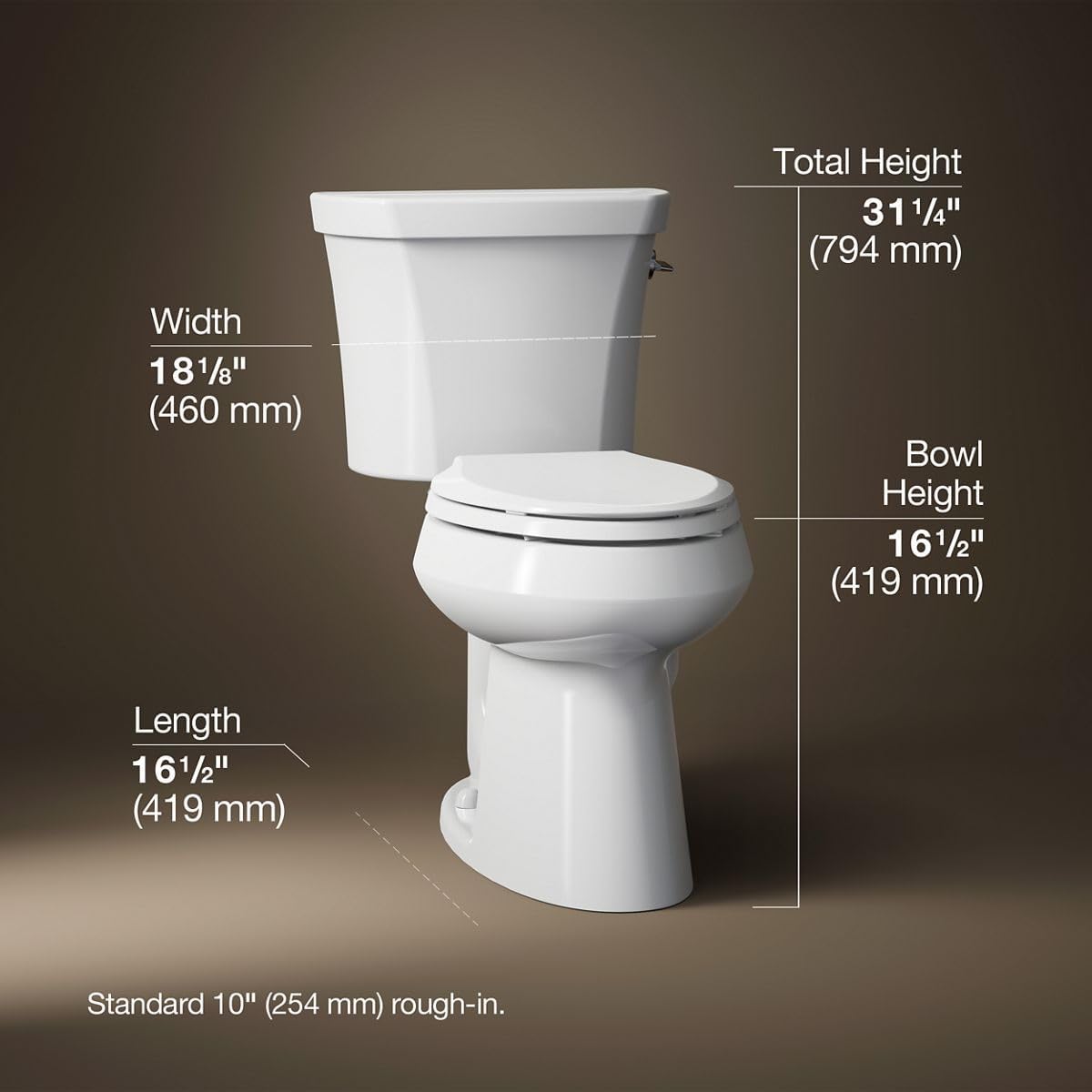 Kohler K-6393-RA-0 Highline Comfort Height Two-Piece Elongated Dual Toilet with Class Five Flush Technology and Right-Hand Trip Lever White