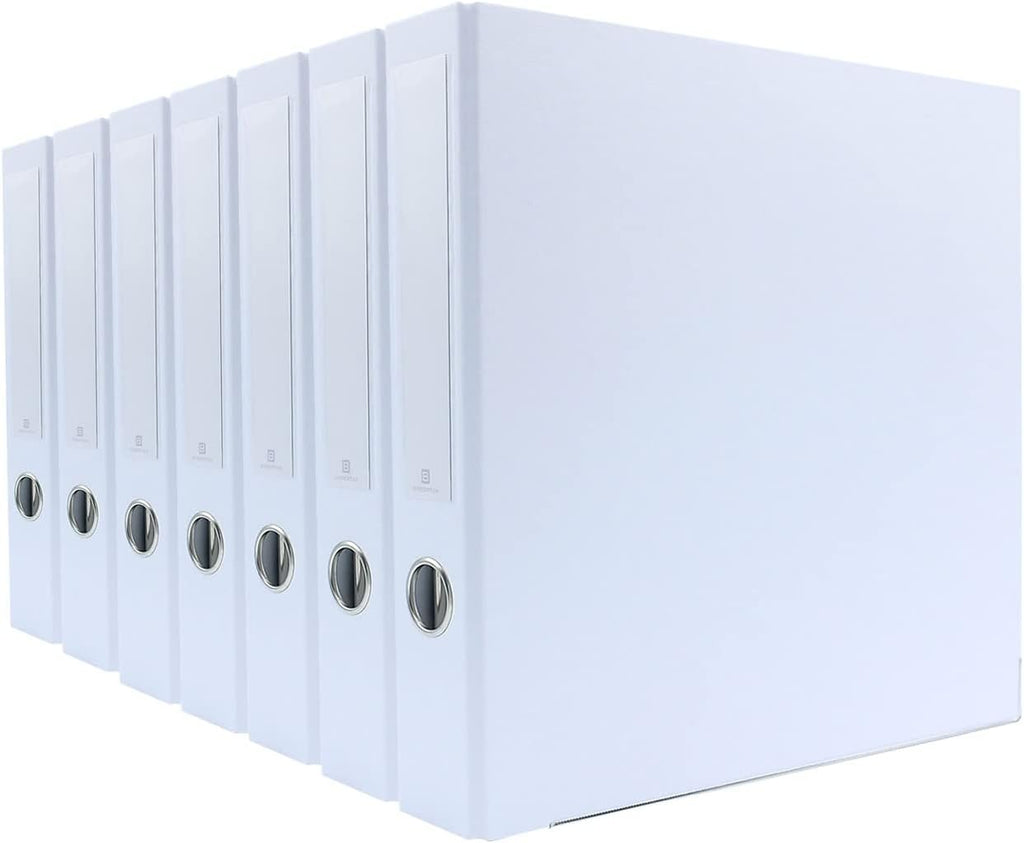 Bindertek 3-Ring Premium Binder, Pack of 7 - White, 2' Spine Width, 325 Sheet Capacity, 1.25' D-Rings, Linen-Textured Covers, Steel Reinforced Edges, Spine Label Included