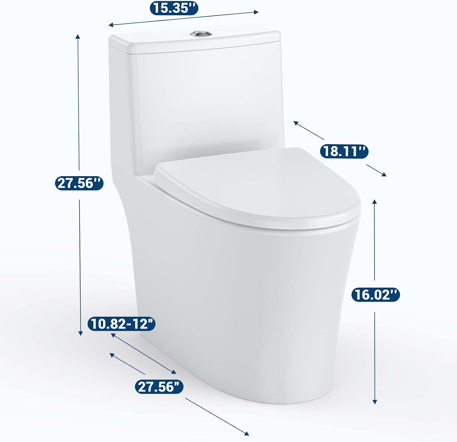 One Piece Elongated Toilet with Top Dual Flush and V Shape Soft Close Seat, Modern Bathroom Toilet for Home and Guest Use