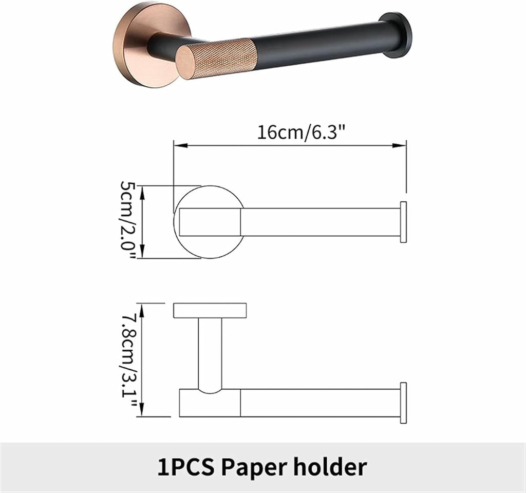 Stainless Steel 4-PCS Rose Gold Black Wall Mounted Single Bar Towel Rack Towel Bar Bath Towel Coat Hook Toilet Paper Holder