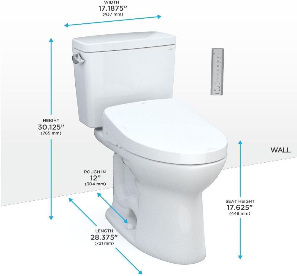 TOTO Drake WASHLET+ Two-Piece Elongated 1.6 GPF Universal Height TORNADO FLUSH Toilet with S500e Bidet Seat, Cotton White - MW7763046CSFG#01