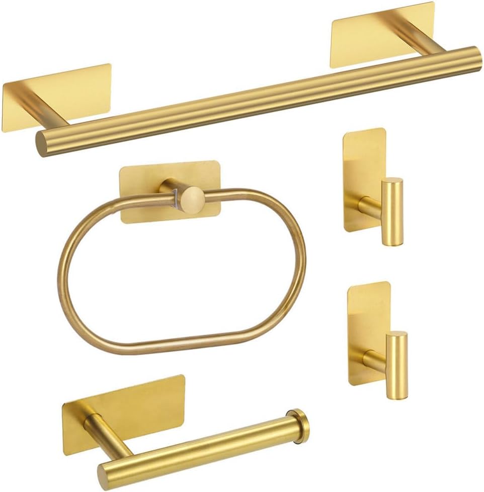 Bathroom Towel Bar Set 5 Pieces Brushed Nickel Modern Bathroom Hardware Set Stainless Steel Wall Mounted Towel Bar,Black,5PCS,Gold-5PCS