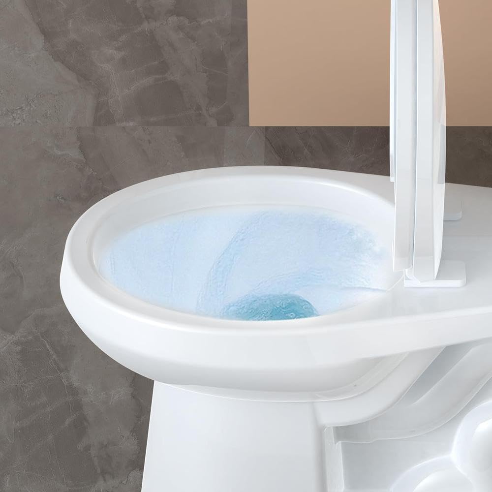 17 Inch Toilet with Round Bowl Two-Piece Bathroom Toilet with Soft Close Seat 1.28 GPF Siphonic Flush Universal Height Cotton White Durable Design Efficient Water Usage Comfortable Universal Height